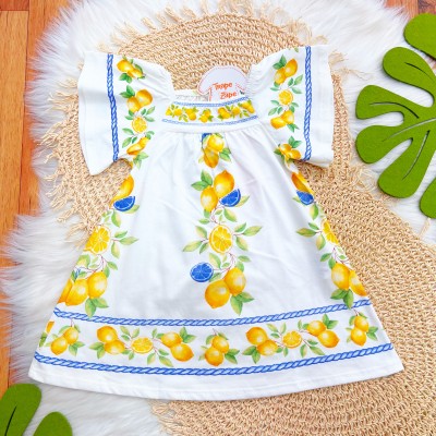 Vestido Manga Flare Limões - Off White